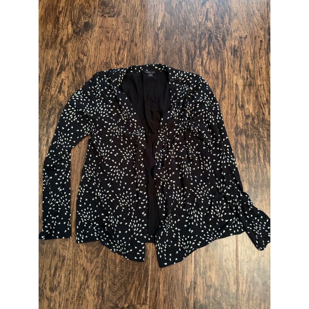 J. Jill Wearever Open Front Cardigan Black White Abstract Print Split Back Small